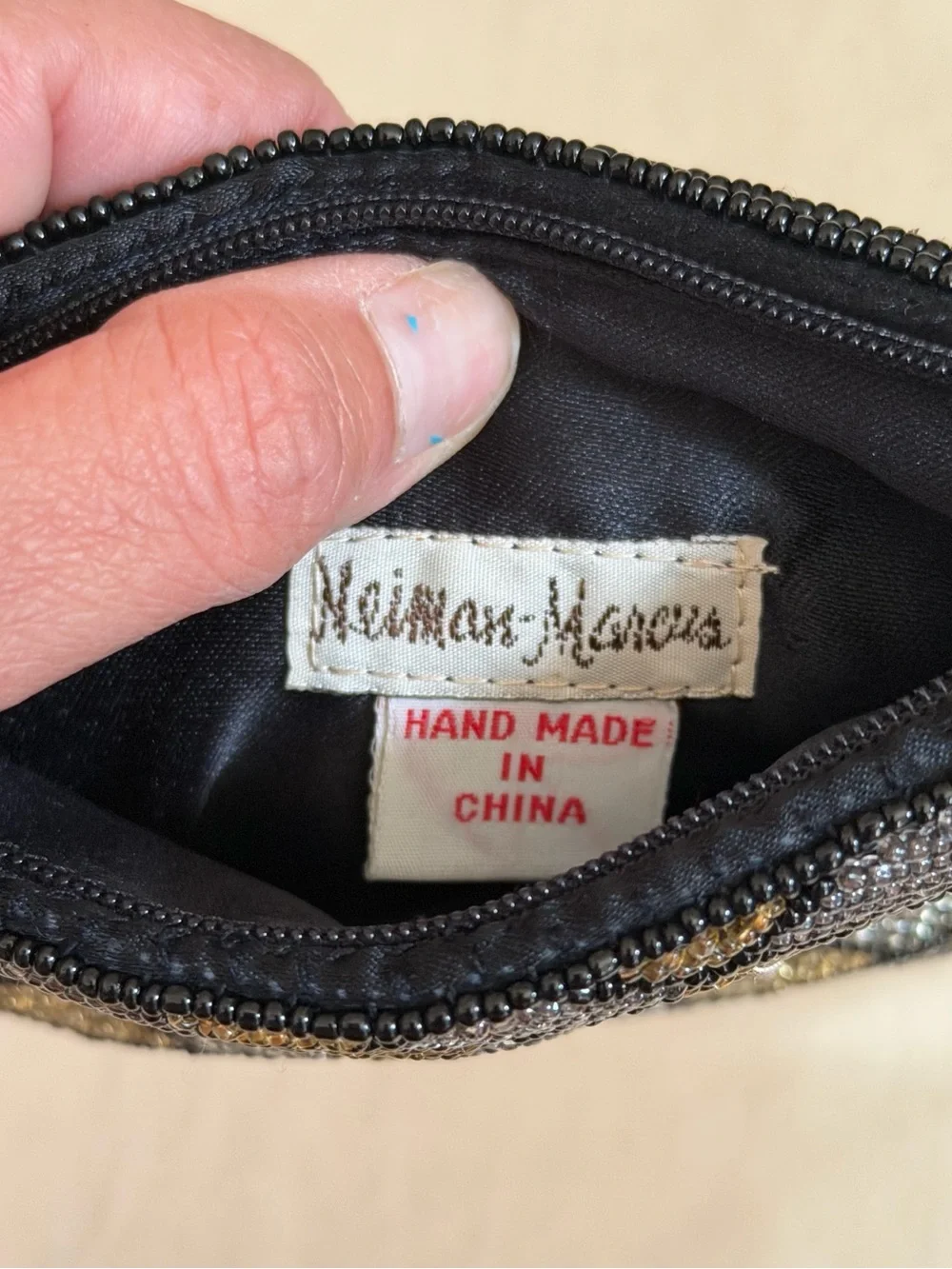 Vintage Neiman Marcus Hand Made Geometric Beaded Zipper Pouch 6.5X4.5